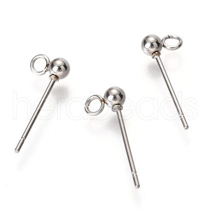 Non-Tarnish Original Color 304 Stainless Steel Ball Post Stud Earring Findings STAS-C018-23P-03-1