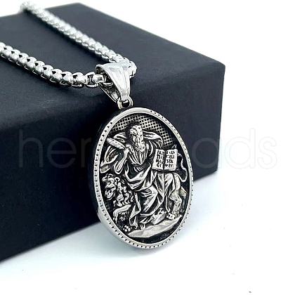 European Style Stainless Steel Saint Mark Pendant Necklaces for Men XX4359-1