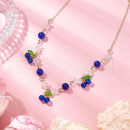 Crackle Glass & Natural Quartz Crystal Fruit Bib Necklaces for Women NJEW-JN05202-01-1