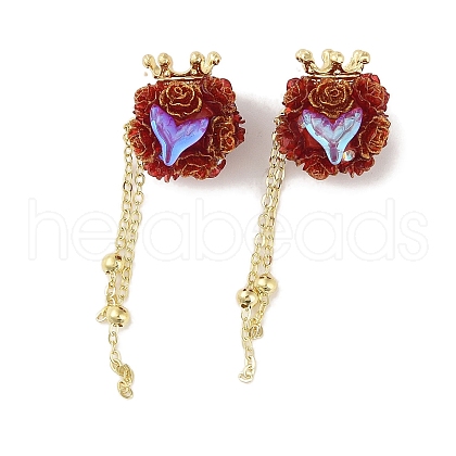 Handmade Flower Polymer Clay Rhinestone Tassel Dangle Beads CLAY-H003-02G-02-1