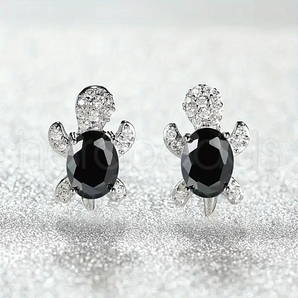 Tortoise Zinc Alloy Cubic Zirconia Stud Earrings WG8EE25-06-1