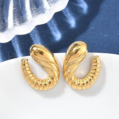 304 Stainless Steel Spiral Croissant Stud Earrings for Women EJEW-Z095-01G-1