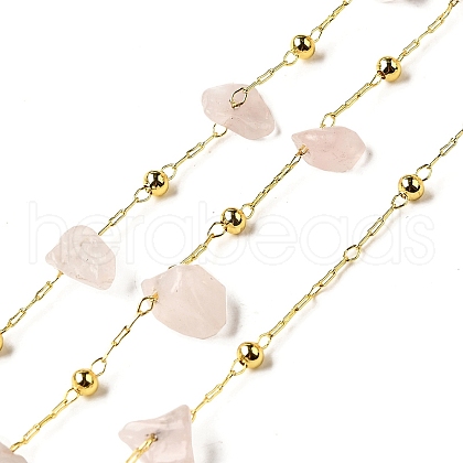 Handmade Natural Rose Quartz Chip Beaded Chains CHC-F020-09G-17-1