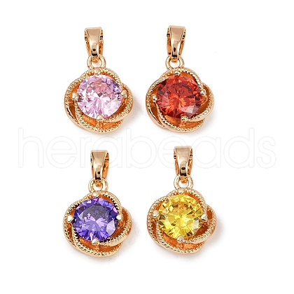 Brass Pave Cubic Zirconia Pendants KK-E795-26KCG-01-1