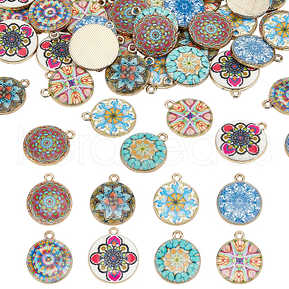   48Pcs 8 Colors Alloy Printed Pendants FIND-PH0021-12-1
