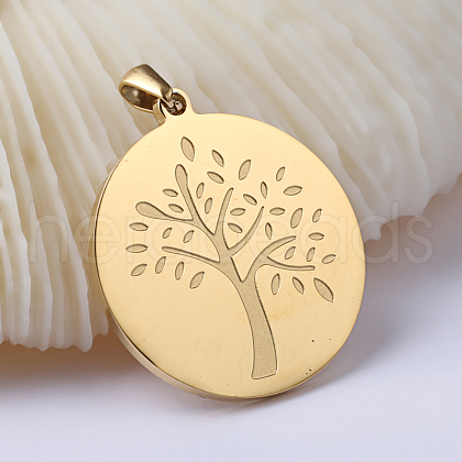 Flat Round with Tree of Life Ion Plating(IP) 304 Stainless Steel Pendants STAS-I040-04A-1