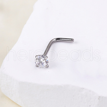 Bohemian Style 304 Stainless Steel Pave Clear Cubic Zirconia L-Shaped Nose Rings FS-WG96CDA-11-1