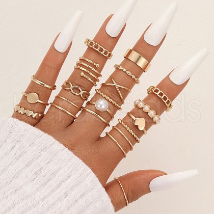 20Pcs Alloy with Plastic Pearl Finger Rings WGAC171-09-1