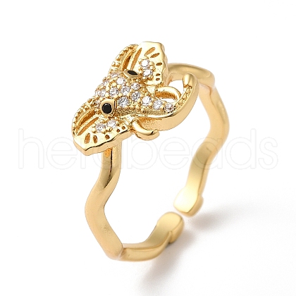 Elephant Brass Micro Pave Cubic Zirconia Cuff Rings RJEW-P088-02G-1