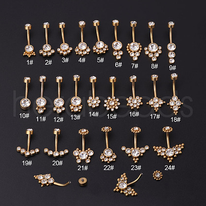 316L Surgical Stainless Steel Rhinestone Belly Rings WG7077C-01-1