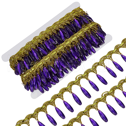Polyester Lace Ribbon with Plastic Teardrop Charms Tassel DIY-WH0656-13B-1