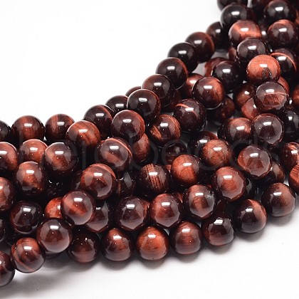 Natural Red Tiger Eye Round Bead Strands X-G-P072-52-10mm-1