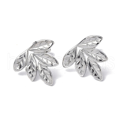 304 Stainless Steel Leaf Stud Earrings for Women EJEW-F300-13P-1