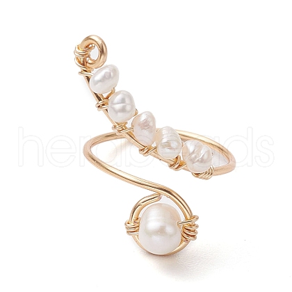 Mother's Day Jewellery Brass with Natural Cultured Freshwater Pearl Beads Ring RJEW-JR00676-1