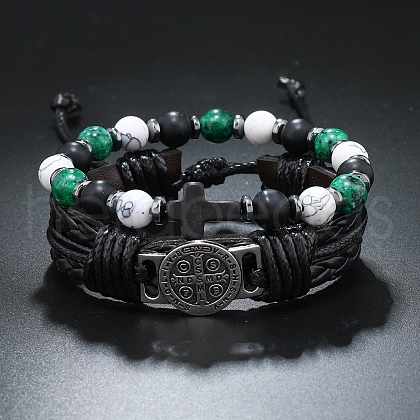 2Pcs Narutal Howlite Braided Bead Bracelets for Men PW-WG2CB75-03-1