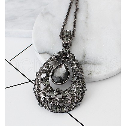 Teardrop Alloy Glass Pendant Long Necklaces for Women FS-WGF02AC-02-1
