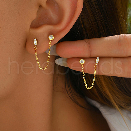 S925 Sterling Silver Horse Eye Tassel Chain Stud Earrings YD4508-1