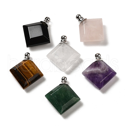 Natural Mixed Gemstone Perfume Bottle Pendants G-Z039-05P-1