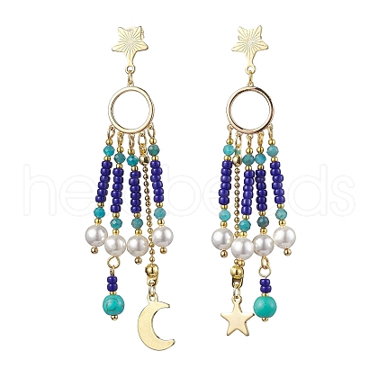 Glass Seed Beads & Shell Pearl Chandelier Earrings EJEW-TA00488-1