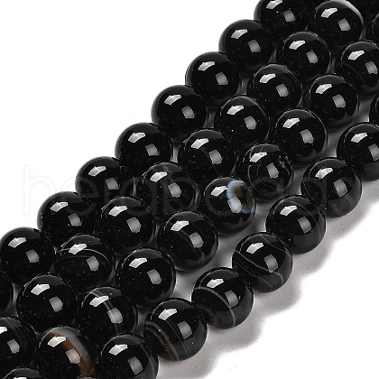 Natural Black Agate Beads Strands G-NH0020-B01-02-1