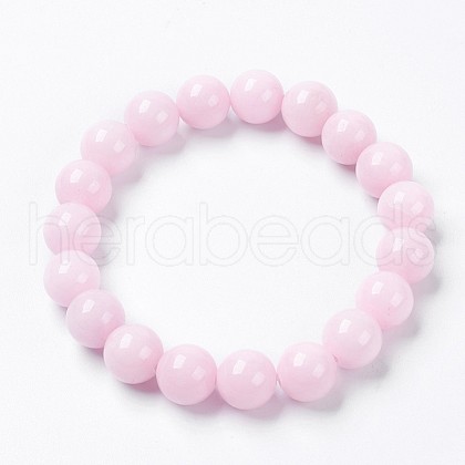 Natural Mashan Jade Beaded Stretch Bracelet BJEW-P207-05-14mm-1