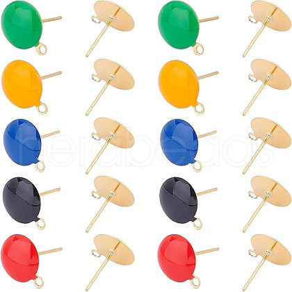Unicraftale 20Pcs 5 Colors Flat Round Enamel Ion Plating(IP) 304 Stainless Steel Stud Earring Findings with Loop STAS-UN0027-72-1