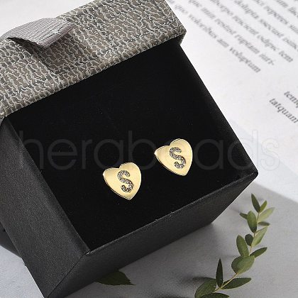 Rack Plating Brass Micro Pave Clear Cubic Zirconia Stud Earrings EJEW-K299-01G-S-1