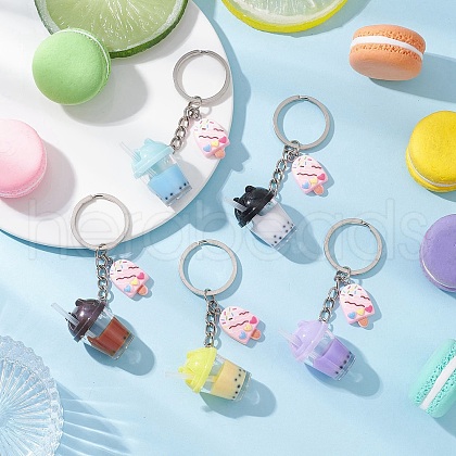 Imitation Bubble Tea/Boba Milk Tea Resin Pendant Keychain KEYC-JKC01234-1
