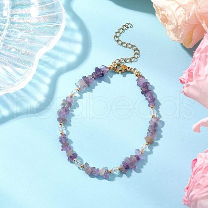 Natural Amethyst Chip Beaded Bracelets for Women BJEW-JB11742-03-1