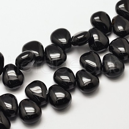 Dyed Natural Black Onyx Teardrop Beads G-P094-05-1