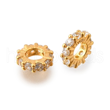 925 Sterling Silver Micro Pave Clear Cubic Zirconia Beads STER-F061-05G-1