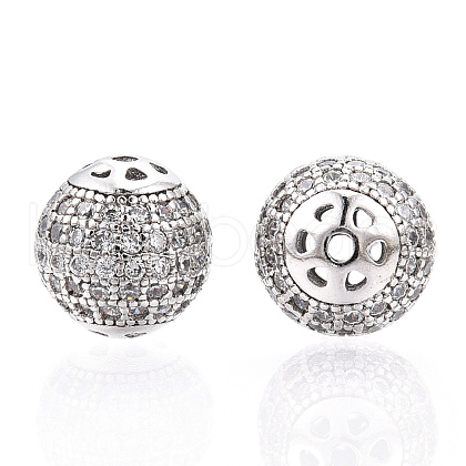 Rhodium Plated 925 Sterling Silver Micro Pave Cubic Zirconia Beads STER-T004-23P-1