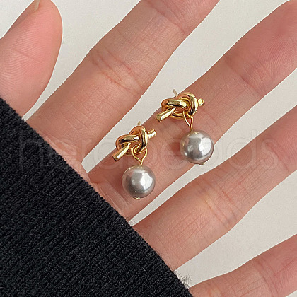 304 Stainless Steel and Glass-based Imitation Pearl Dangle Earrings for Women FS-WG0AE83-02-1
