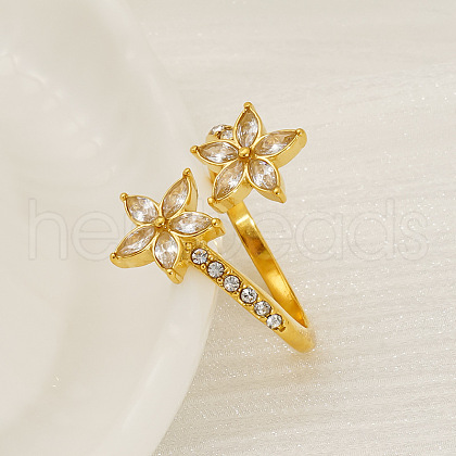 304 Stainless Steel Micro Pave Cubic Zirconia Cuff Rings with Rhinestone RJEW-V008-01G-02-1