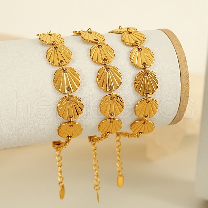 304 Stainless Steel Shell Shape Link Chain Bracelets for Women BJEW-S165-03G-1