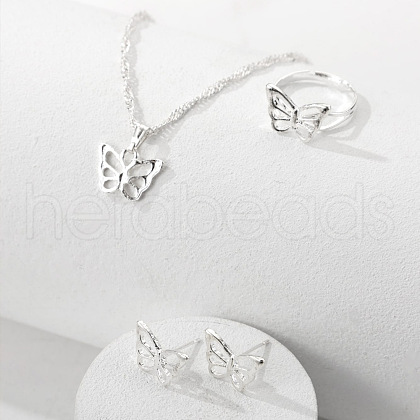 Alloy Pendant Necklaces & Stud Earrings & Ring Sets for Women WG7FFA6-03-1