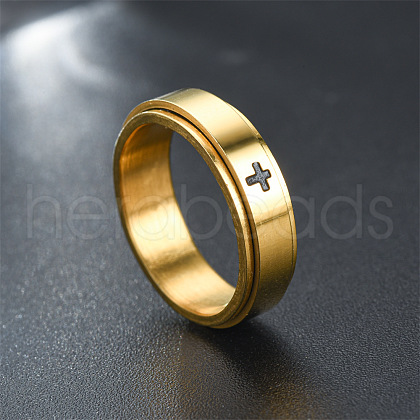 Cross Pattern 304 Stainless Steel Rotatable Finger Rings FS-WGAA8E6-09-1