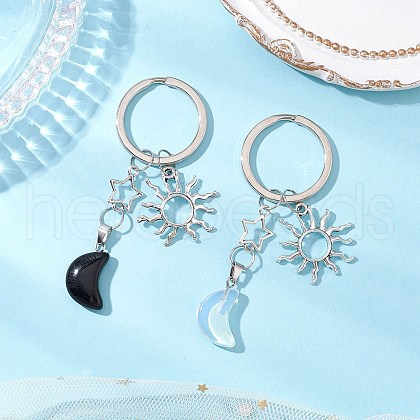 Synthetic Opalite & Natural Obsidian Pendant Keychains KEYC-JKC01212-1