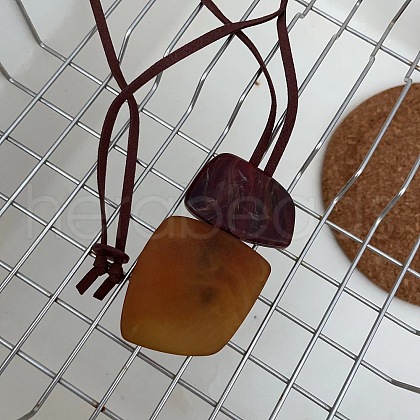 Nuggets Geometirc Resin Pendant Faux Suede Cord Long Necklaces FS-WG02B20-01-1