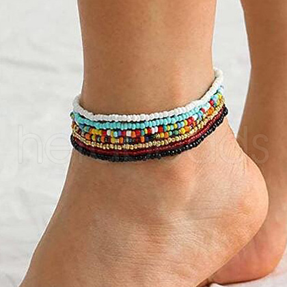 7Pcs Glass Seed Beaded Anklets FS-WG5C3C6-01-1