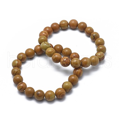 Natural Wood Lace Stone Bead Stretch Bracelets X-BJEW-K212-B-041-1