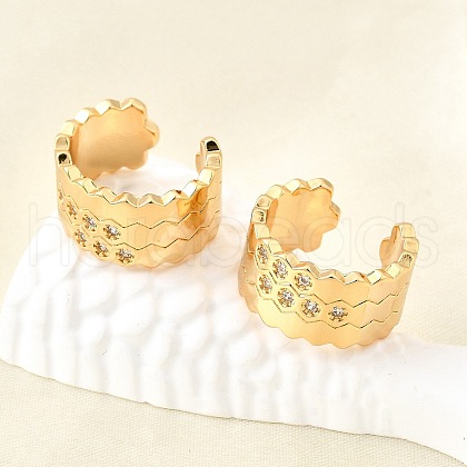 Brass Micro Pave Clear Cubic Zirconia Cuff Earrings EJEW-F370-32G-1