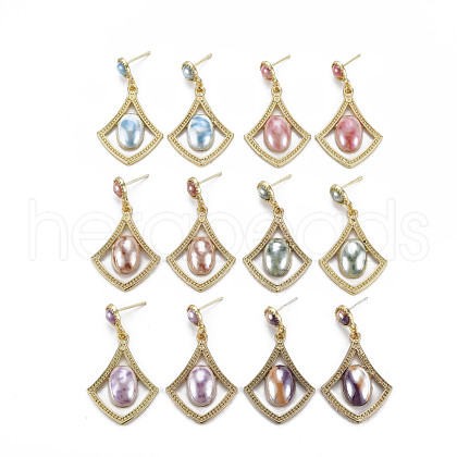 Rhombus with Porcelain Rack Plating Alloy Dangle Stud Earrings EJEW-S211-003-RS-1