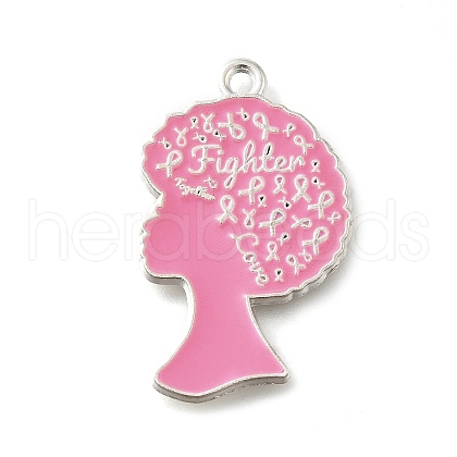 Breast Cancer Pink Awareness Ribbon Theme Alloy Enamel Pendants ENAM-C026-01G-S-1
