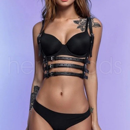 PU Leather & Alloy Harness Chest Waist Chain for Women WGB91D6-13-1