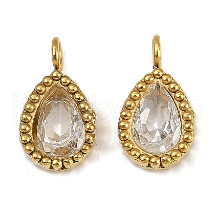 304 Stainless Steel Micro Pave Cubic Zirconia Charms STAS-K302-01C-G-1