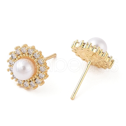 Rack Plating Brass Micro Pave Clear Cubic Zirconia Stud Earrings for Women EJEW-G394-28G-1