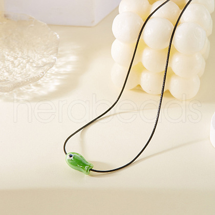 Fish Porcelain Pendant Black Wax Cord Necklaces FS-WG7FFA4-03-1