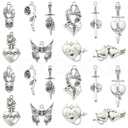 50Pcs 10 Styles Gothic Tibetan Style Alloy Pendants TIBEP-CJ0002-53-1