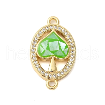 Rack Plating Brass Micro Pave Clear Cubic Zirconia Oval with Spades Links Connector Charms KK-K385-110G-1